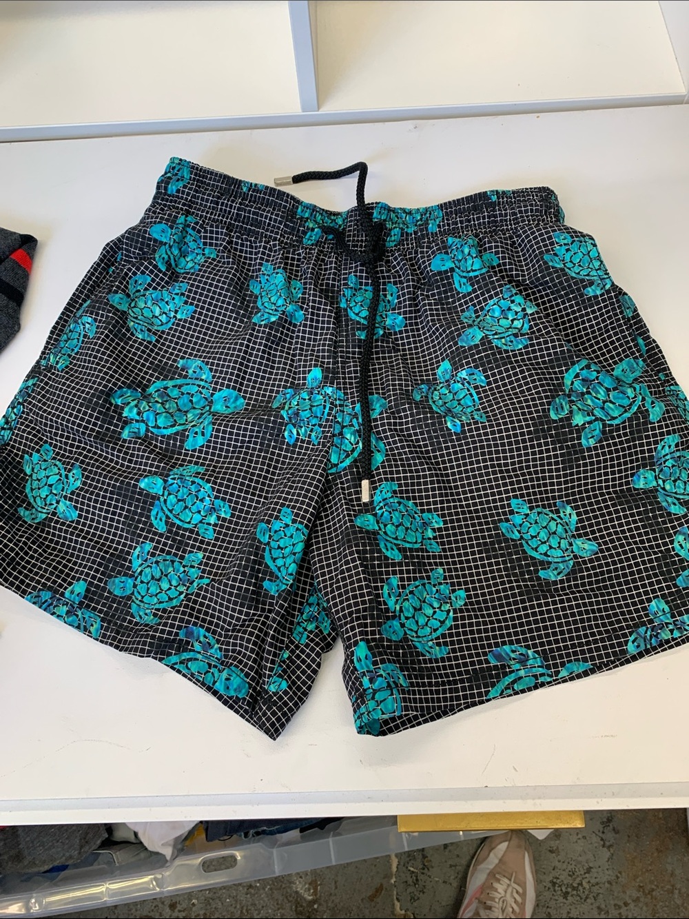 Vilebrequin Black Swim Trunks with Teal Turtle Print